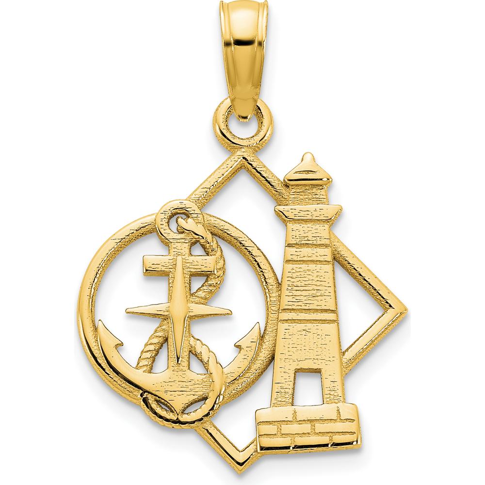 14K Yellow Gold Lighthouse and Anchor Charm Pendant - 15mm Width by Oro Pregiato