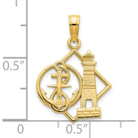 14K Yellow Gold Lighthouse and Anchor Charm Pendant - 15mm Width by Oro Pregiato