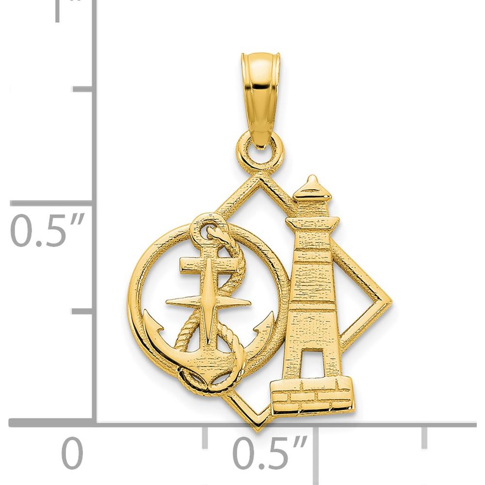 14K Yellow Gold Lighthouse and Anchor Charm Pendant - 15mm Width by Oro Pregiato