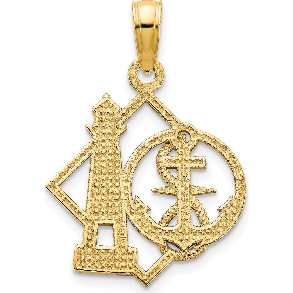 14K Yellow Gold Lighthouse and Anchor Charm Pendant - 15mm Width by Oro Pregiato