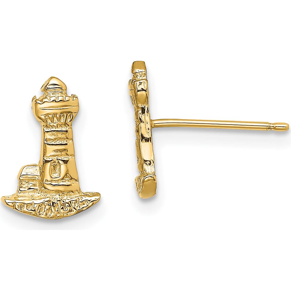 14K Yellow Gold Lighthouse Button Post Earrings - Polished Finish by 0