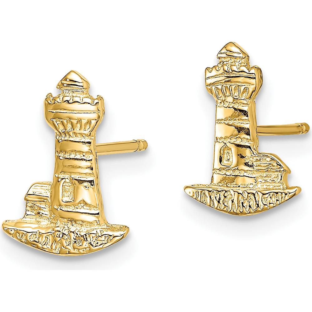 14K Yellow Gold Lighthouse Button Post Earrings - Polished Finish by 0