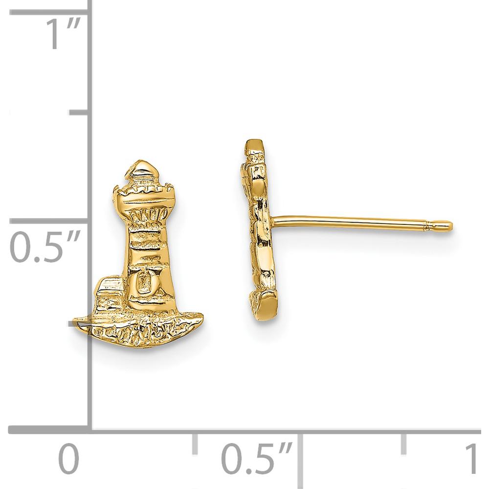 14K Yellow Gold Lighthouse Button Post Earrings - Polished Finish by 0
