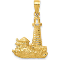 14K Yellow Gold Lighthouse Pendant - Textured Nautical Charm by Oro Pregiato