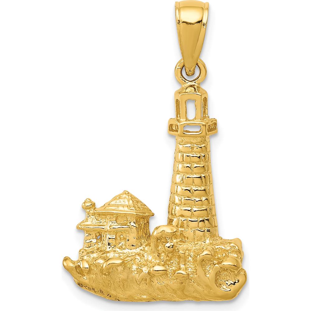 14K Yellow Gold Lighthouse Pendant - Textured Nautical Charm by Oro Pregiato