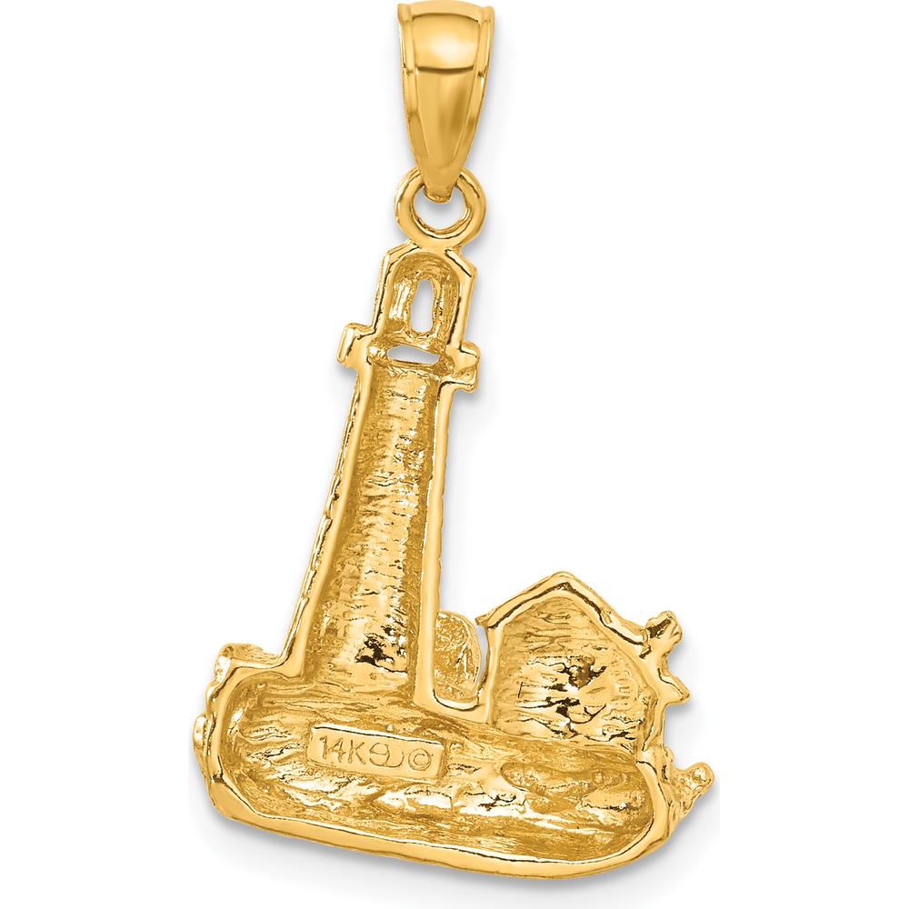 14K Yellow Gold Lighthouse Pendant - Textured Nautical Charm by Oro Pregiato