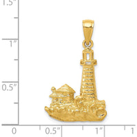 14K Yellow Gold Lighthouse Pendant - Textured Nautical Charm by Oro Pregiato