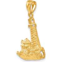 14K Yellow Gold Lighthouse Pendant - Textured Nautical Charm by Oro Pregiato