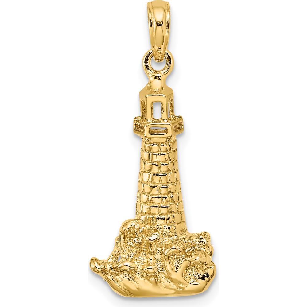 14K Yellow Gold Lighthouse with Wave Charm - Polished Finish, Nautical Design by Oro Pregiato