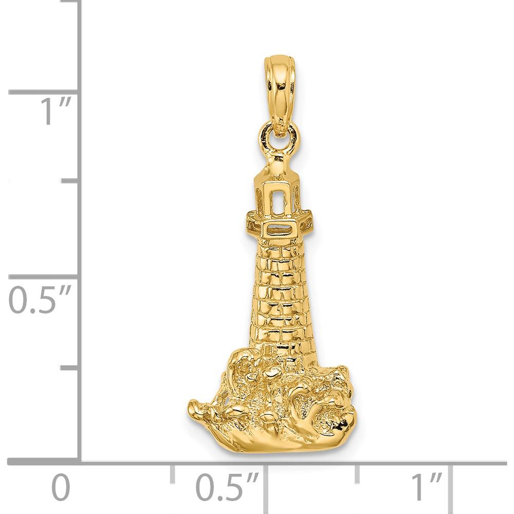 14K Yellow Gold Lighthouse with Wave Charm - Polished Finish, Nautical Design by Oro Pregiato