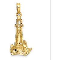 14K Yellow Gold Lighthouse with Wave Charm - Polished Finish, Nautical Design by Oro Pregiato