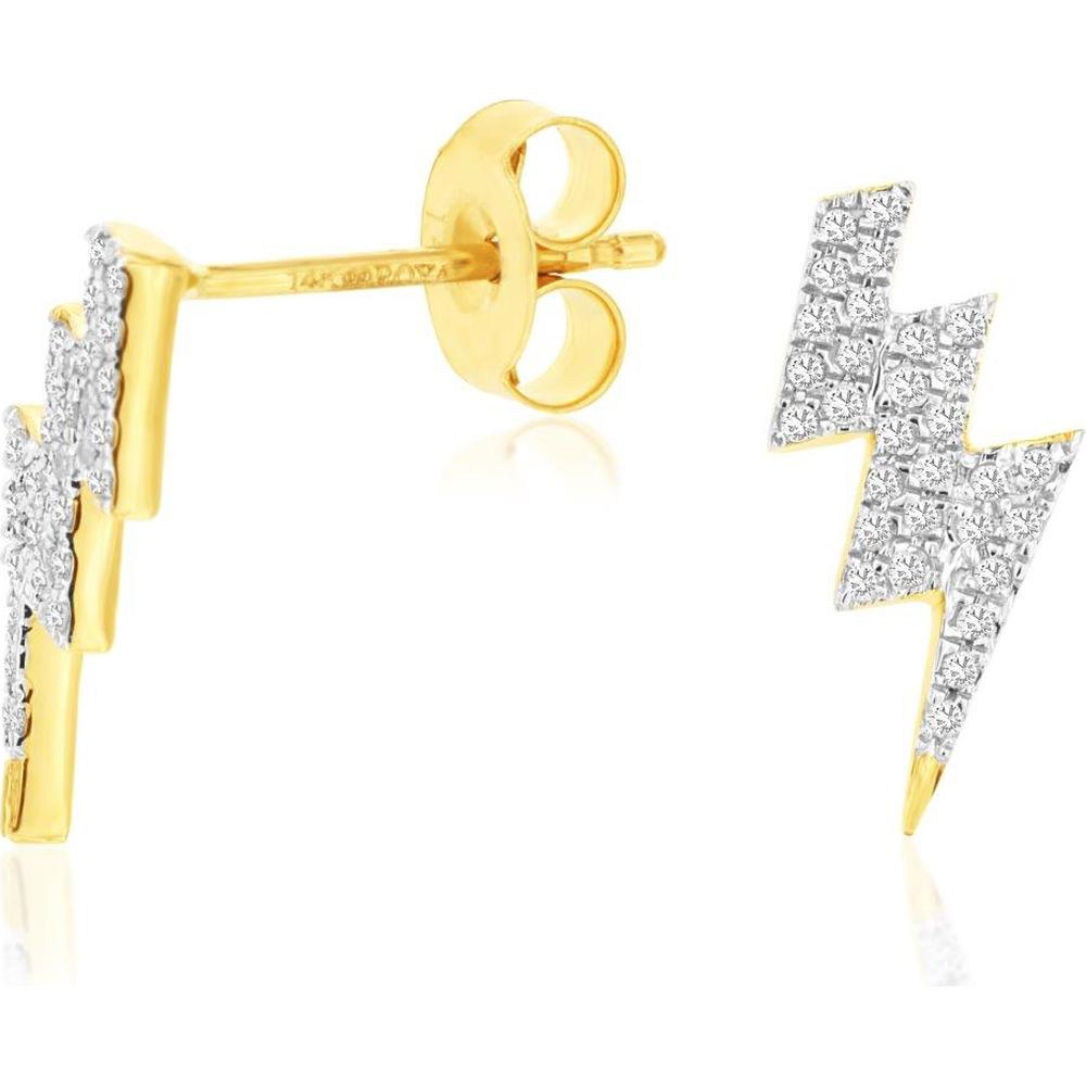 14K Yellow Gold Lightning Bolt Stud Earrings with Round Diamonds - 0.17 Carats Total Diamond Weight