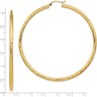 14K Yellow Gold Lightweight 3mm Diamond-Cut Hoop Earrings - 71.8mm Length by 0