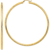 14K Yellow Gold Lightweight 3mm Diamond-Cut Large Hoop Earrings - Polished Finish by 0