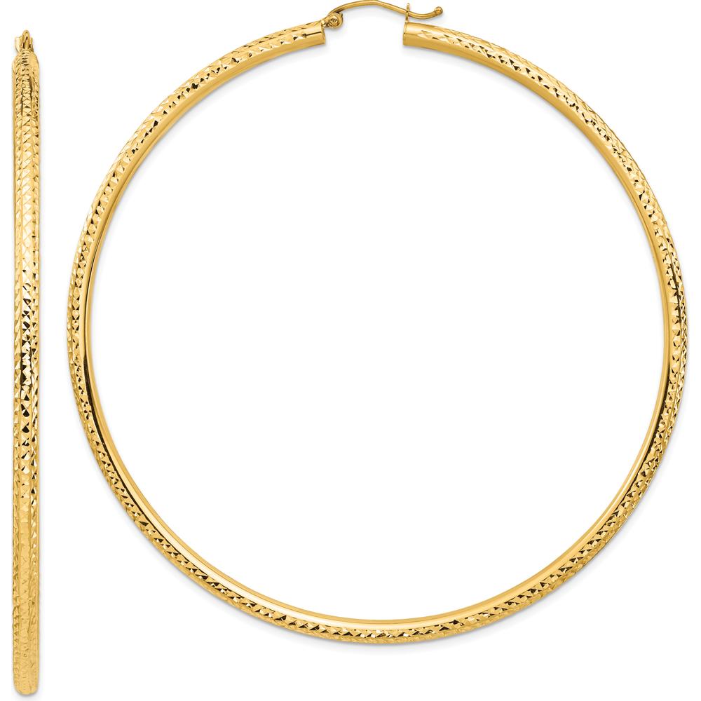 14K Yellow Gold Lightweight 3mm Diamond-Cut Large Hoop Earrings - Polished Finish by 0