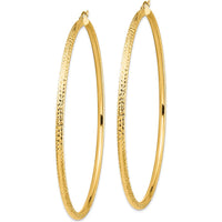 14K Yellow Gold Lightweight 3mm Diamond-Cut Large Hoop Earrings - Polished Finish by 0