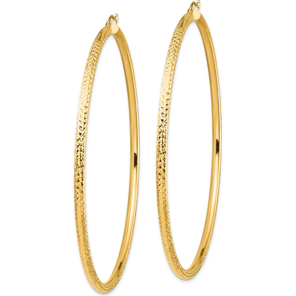 14K Yellow Gold Lightweight 3mm Diamond-Cut Large Hoop Earrings - Polished Finish by 0