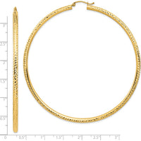 14K Yellow Gold Lightweight 3mm Diamond-Cut Large Hoop Earrings - Polished Finish by 0