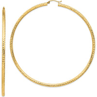 14K Yellow Gold Lightweight 3mm Diamond-Cut Large Hoop Earrings - Polished Finish by 0