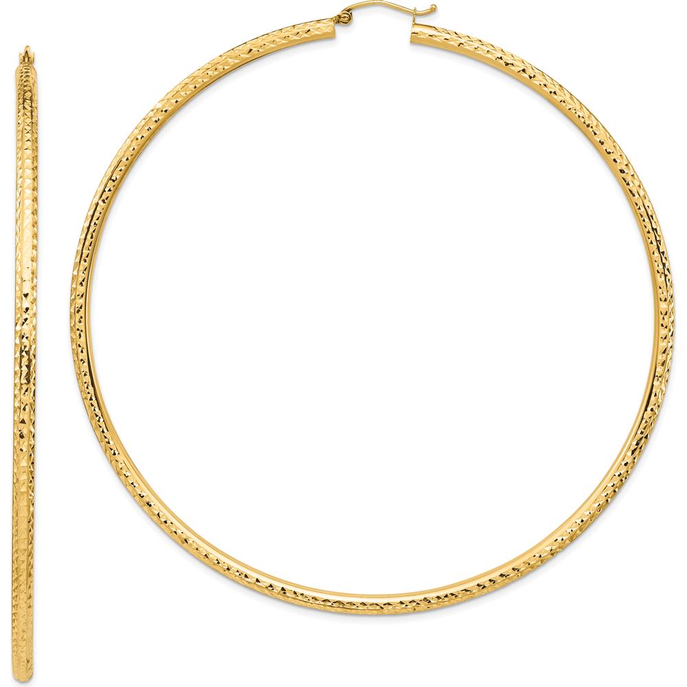 14K Yellow Gold Lightweight 3mm Diamond-Cut Large Hoop Earrings - Polished Finish by 0