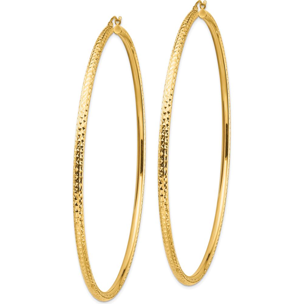 14K Yellow Gold Lightweight 3mm Diamond-Cut Large Hoop Earrings - Polished Finish by 0
