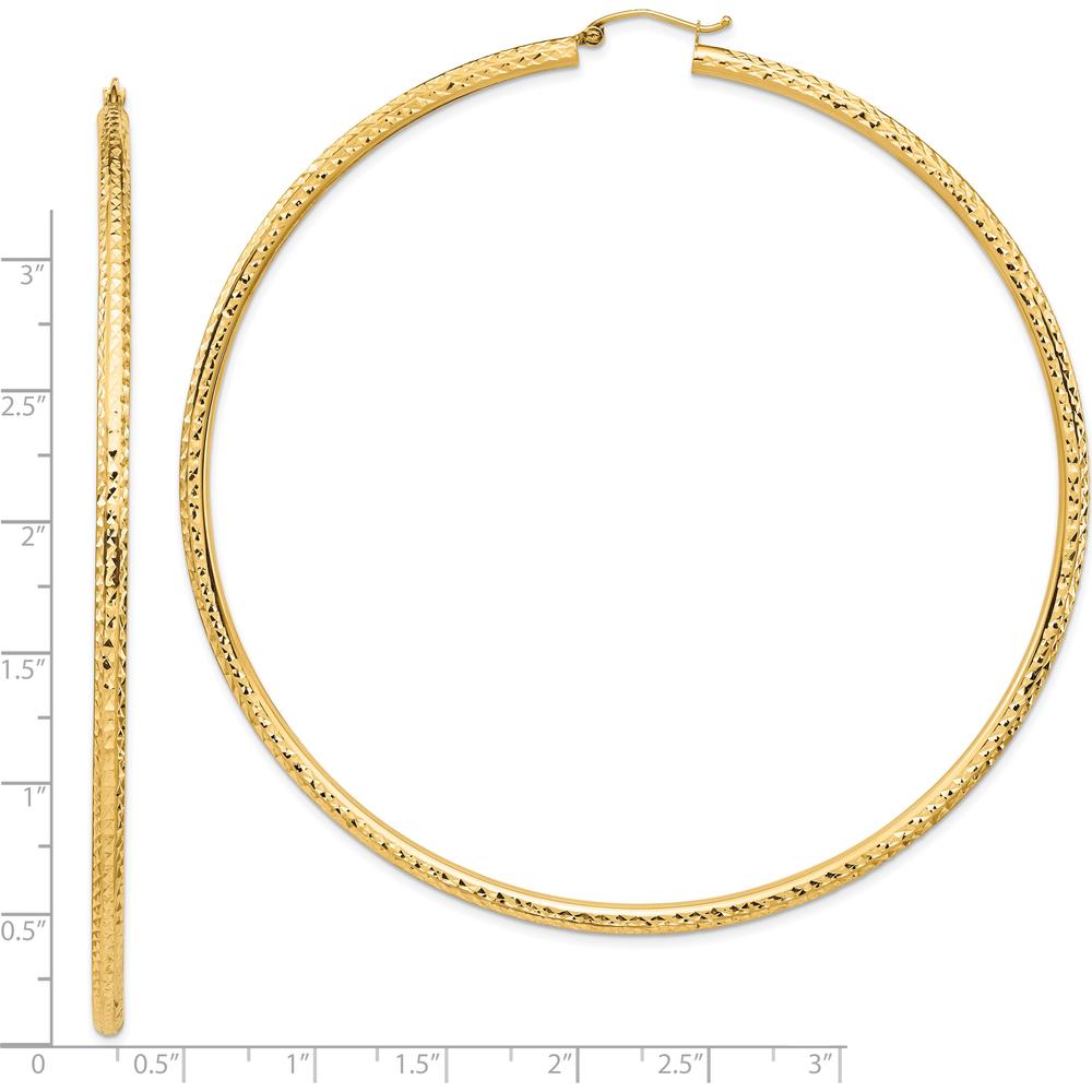 14K Yellow Gold Lightweight 3mm Diamond-Cut Large Hoop Earrings - Polished Finish by 0