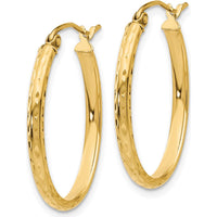 14K Yellow Gold Lightweight Diamond-Cut Oval Hoop Earrings - 25mm Length by 0