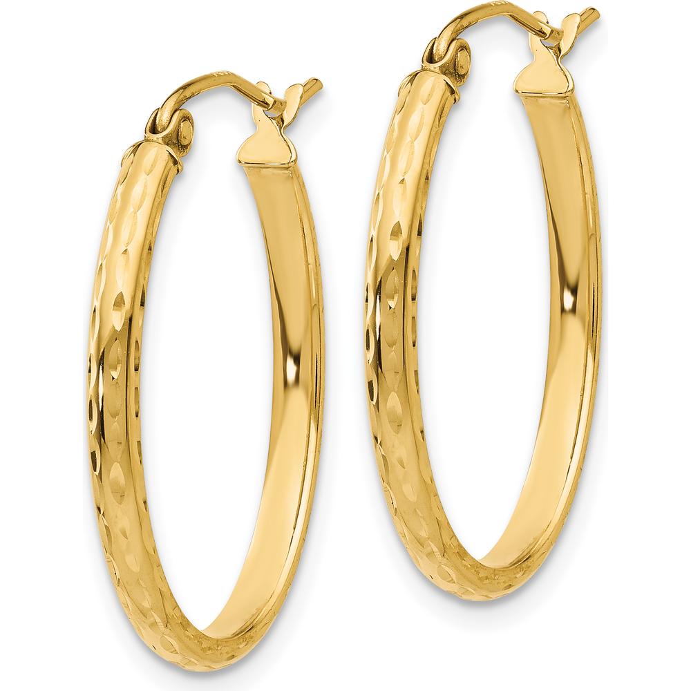 14K Yellow Gold Lightweight Diamond-Cut Oval Hoop Earrings - 25mm Length by 0