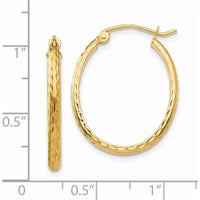 14K Yellow Gold Lightweight Diamond-Cut Oval Hoop Earrings - 25mm Length by 0