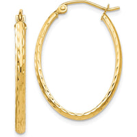 14K Yellow Gold Lightweight Diamond-Cut Oval Hoop Earrings - 29mm Length, 20.5mm Width by 0