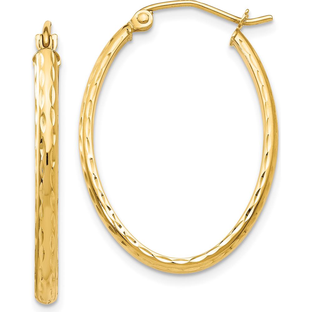 14K Yellow Gold Lightweight Diamond-Cut Oval Hoop Earrings - 29mm Length, 20.5mm Width by 0