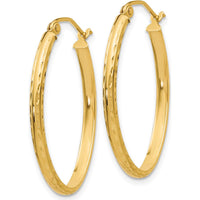 14K Yellow Gold Lightweight Diamond-Cut Oval Hoop Earrings - 29mm Length, 20.5mm Width by 0