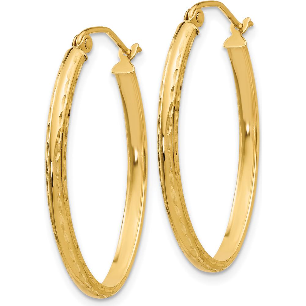14K Yellow Gold Lightweight Diamond-Cut Oval Hoop Earrings - 29mm Length, 20.5mm Width by 0