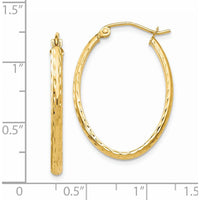 14K Yellow Gold Lightweight Diamond-Cut Oval Hoop Earrings - 29mm Length, 20.5mm Width by 0