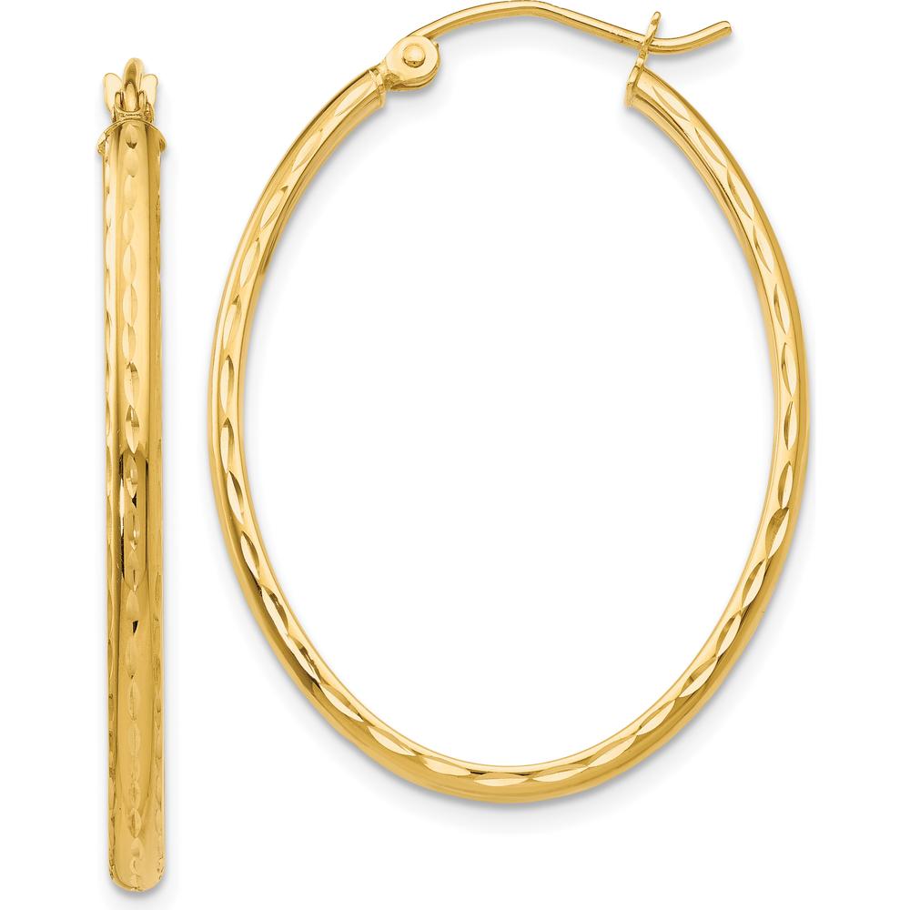 14K Yellow Gold Lightweight Diamond-Cut Oval Hoop Earrings - Polished Finish by 0