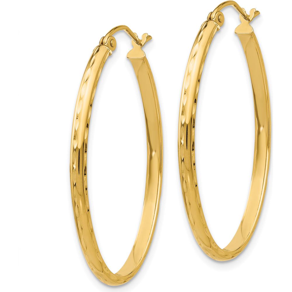 14K Yellow Gold Lightweight Diamond-Cut Oval Hoop Earrings - Polished Finish by 0