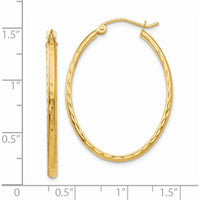 14K Yellow Gold Lightweight Diamond-Cut Oval Hoop Earrings - Polished Finish by 0