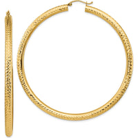 14K Yellow Gold Lightweight Diamond-Cut Round Tube Hoop Earrings - 72.5mm Length by 0