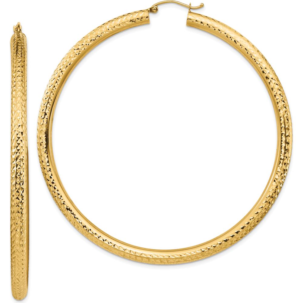 14K Yellow Gold Lightweight Diamond-Cut Round Tube Hoop Earrings - 72.5mm Length by 0