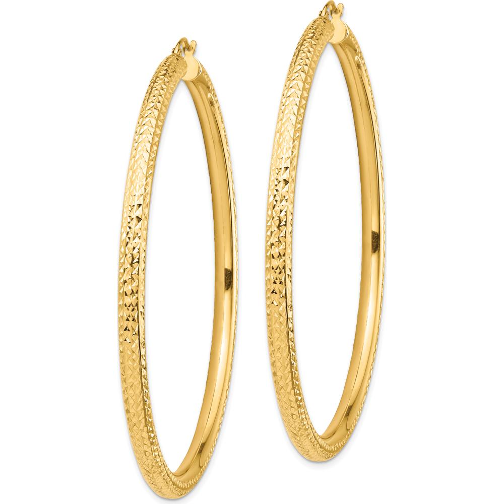 14K Yellow Gold Lightweight Diamond-Cut Round Tube Hoop Earrings - 72.5mm Length by 0