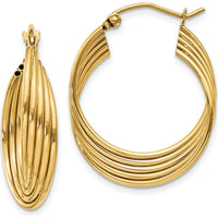 14K Yellow Gold Lightweight Fancy Hoop Earrings - 19mm Length by 0