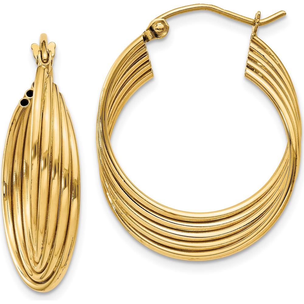 14K Yellow Gold Lightweight Fancy Hoop Earrings - 19mm Length by 0
