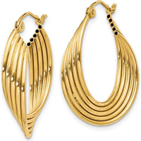 14K Yellow Gold Lightweight Fancy Hoop Earrings - 19mm Length by 0