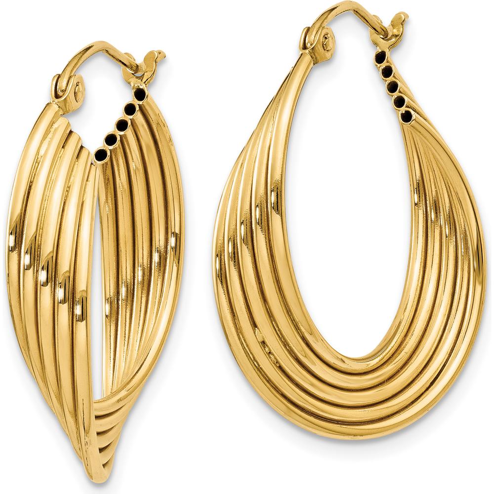 14K Yellow Gold Lightweight Fancy Hoop Earrings - 19mm Length by 0