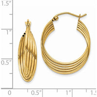 14K Yellow Gold Lightweight Fancy Hoop Earrings - 19mm Length by 0