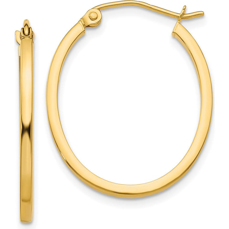 14K Yellow Gold Lightweight Fancy Oval Hoop Earrings - Polished Finish 17mm Length by 0
