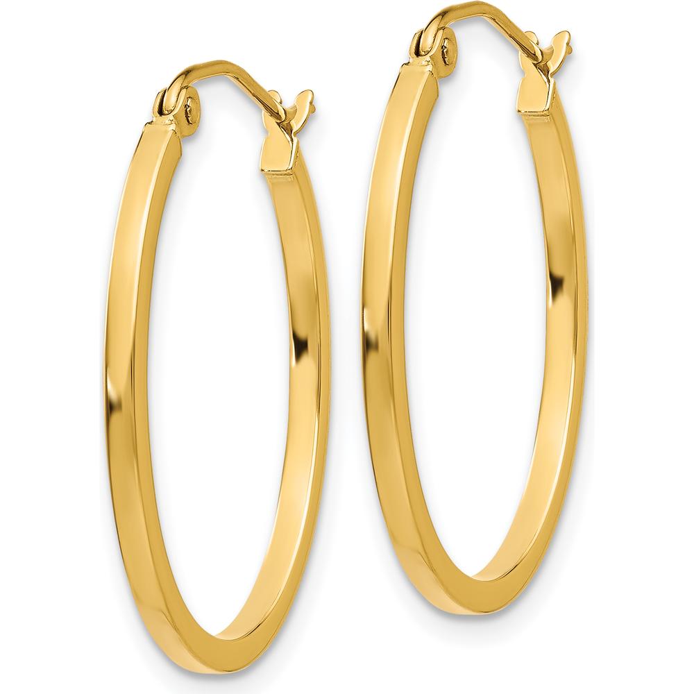 14K Yellow Gold Lightweight Fancy Oval Hoop Earrings - Polished Finish 17mm Length by 0