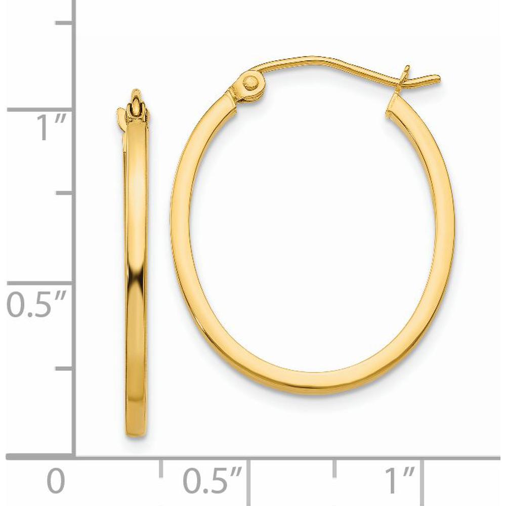14K Yellow Gold Lightweight Fancy Oval Hoop Earrings - Polished Finish 17mm Length by 0
