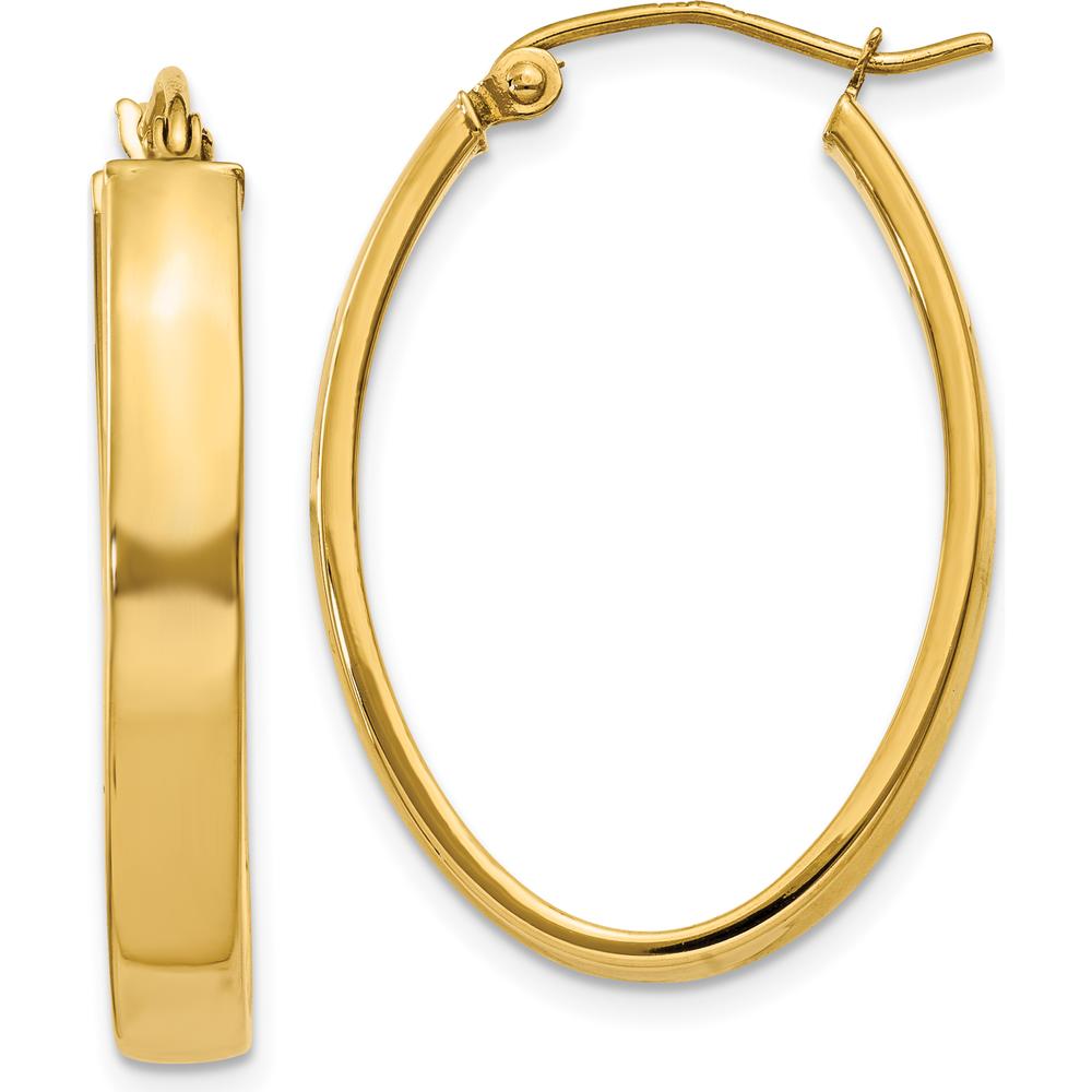 14K Yellow Gold Lightweight Oval Hoop Earrings - Polished Finish, 17mm Length by 0