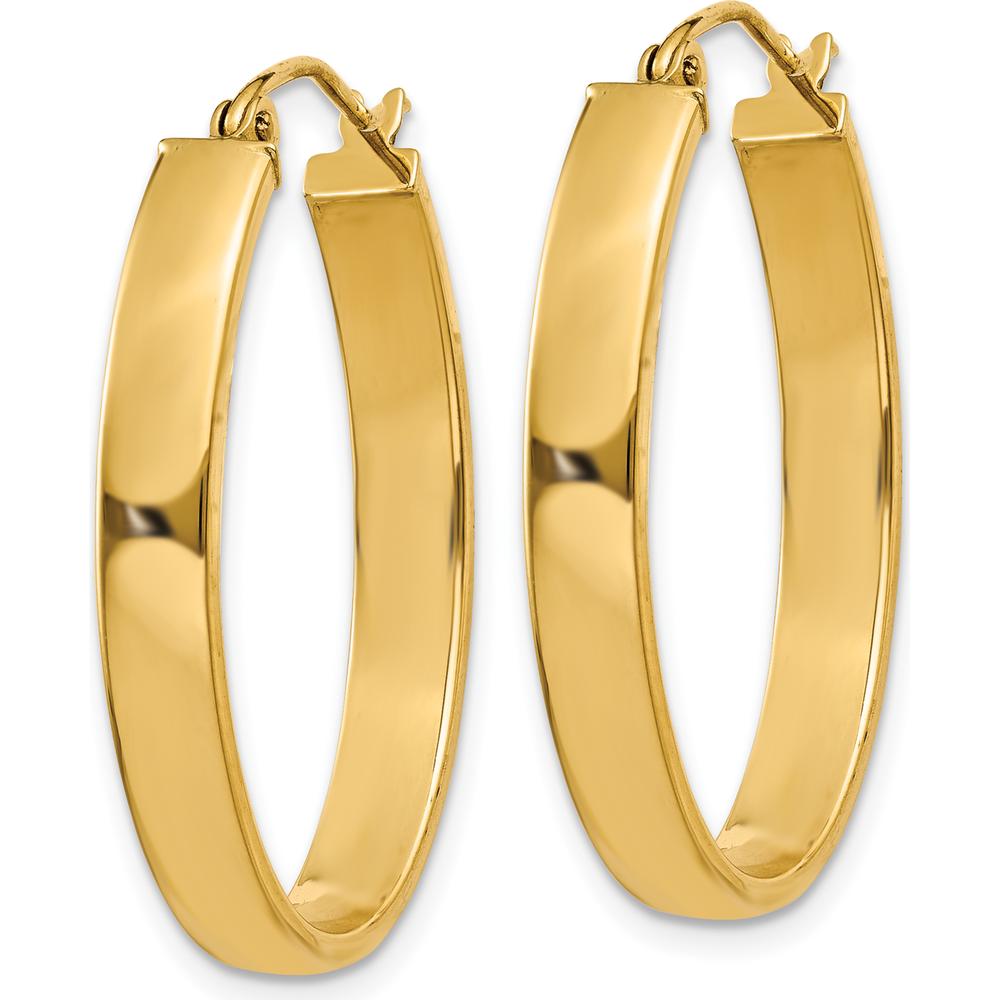 14K Yellow Gold Lightweight Oval Hoop Earrings - Polished Finish, 17mm Length by 0